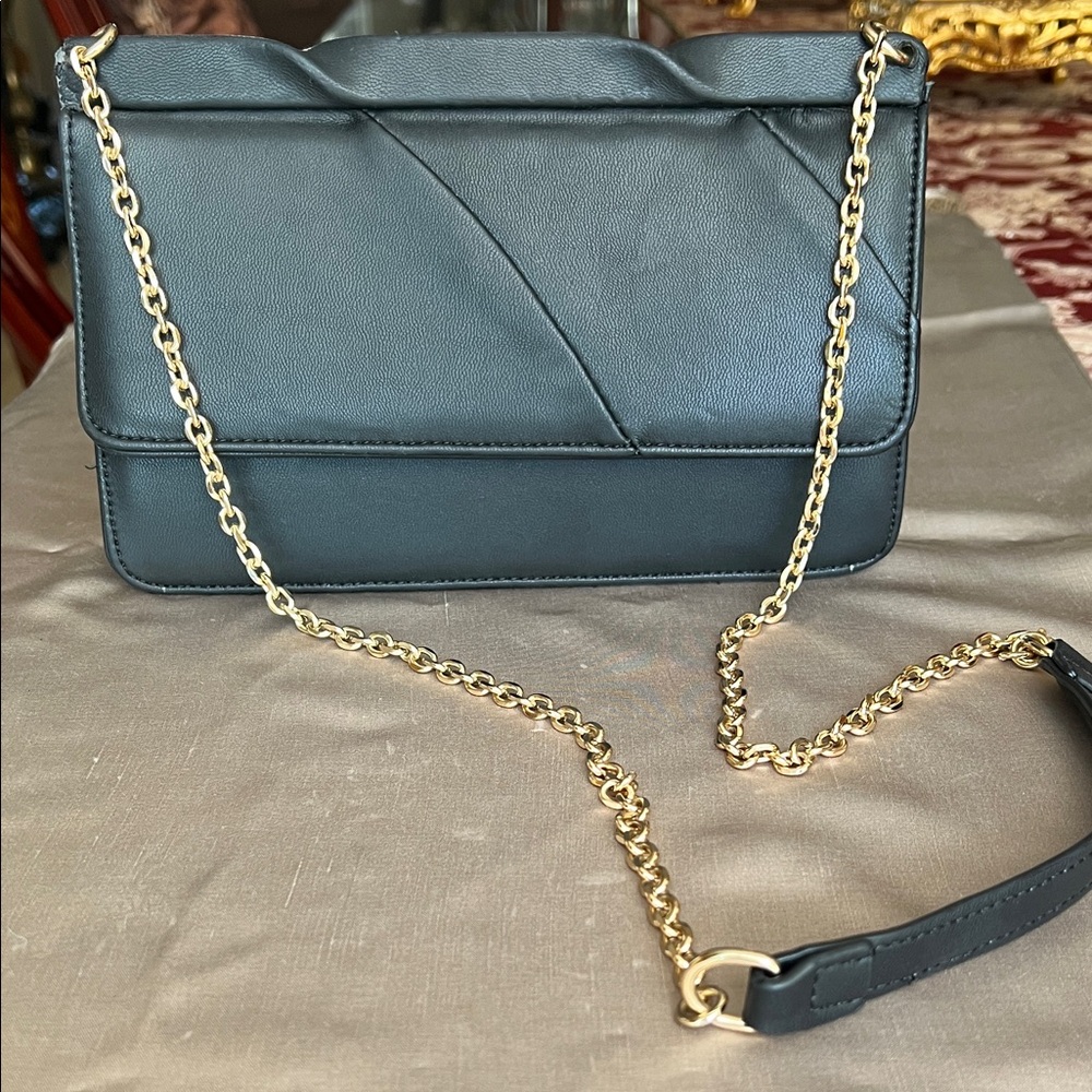 Zara NWOT Minimalist Black Crossbody Bag with Gold Chain